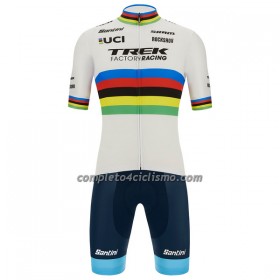 Completo Maglia + Pantaloncino con bretelle 2022 Trek Factory Racing XC Campione Del Mondo Manica Corta Bianco Multicolore